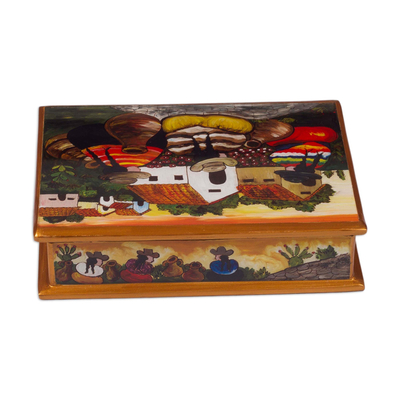 Painted glass jewelry box, 'Friends Among the Flowers' - Hand Made Reverse Painted Glass Jewelry Box