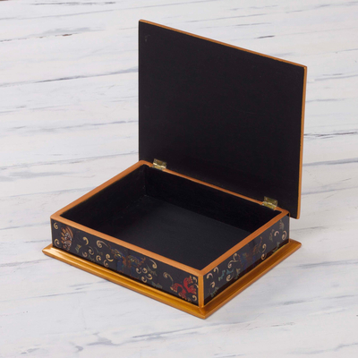 Reverse Painted Glass Jewellery Box - Night Flutters | NOVICA Canada