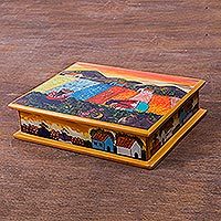 Painted glass jewelry box, 'Mother and Daughter' - Fair Trade Glass Jewelry Box from the Andes