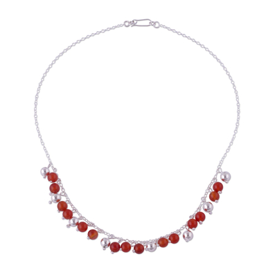 Handcrafted Sterling Silver Beaded Carnelian Choker Necklace