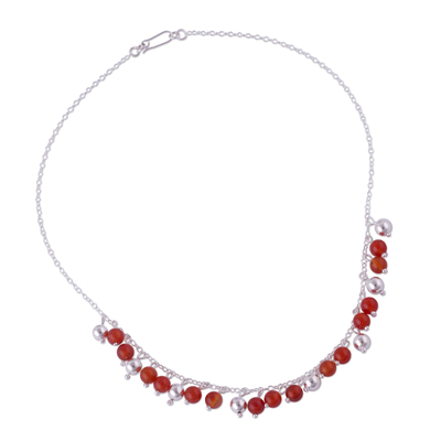 Handcrafted Sterling Silver Beaded Carnelian Choker Necklace - Sunny ...