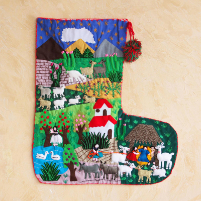 Applique Christmas stocking, Manger in Peru