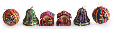 Ornaments, 'Christmas Color' (set of 6) - Artisan Crafted Christmas Folk Art Ornaments (Set of 6)