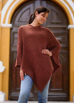 100% alpaca poncho, 'Autumn Splendor' - Women's Alpaca Wool Poncho