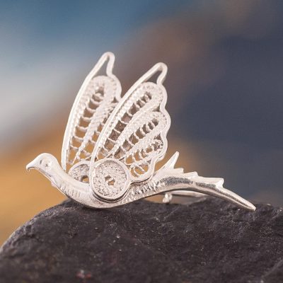 Silver filigree brooch pin, 'Filigree Dove' - Silver filigree brooch pin