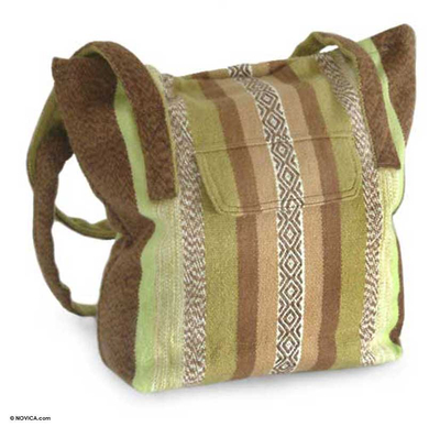 Alpaca blend shoulder bag, 'Green Fields' - Alpaca Wool Tote Handbag from Peru