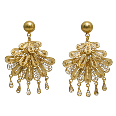 Gold-plated filigree earrings, 'Northern Dancers' - 21k Gold Plated Silver Earrings Statement Piece