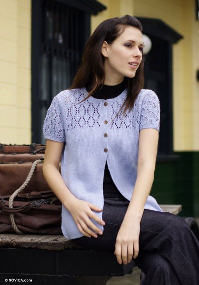 Alpaca blend sweater, 'Filigree Skies' - Alpaca blend sweater