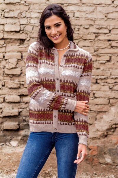 Alpaca blend sweater, 'Earth Honor' - Handcrafted Alpaca Blend Cardigan Sweater