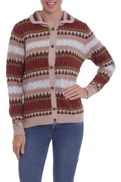 Alpaca blend sweater, 'Earth Honor' - Handcrafted Alpaca Blend Cardigan Sweater