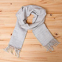 Alpaca blend scarf, 'Silver Gift of Warmth'