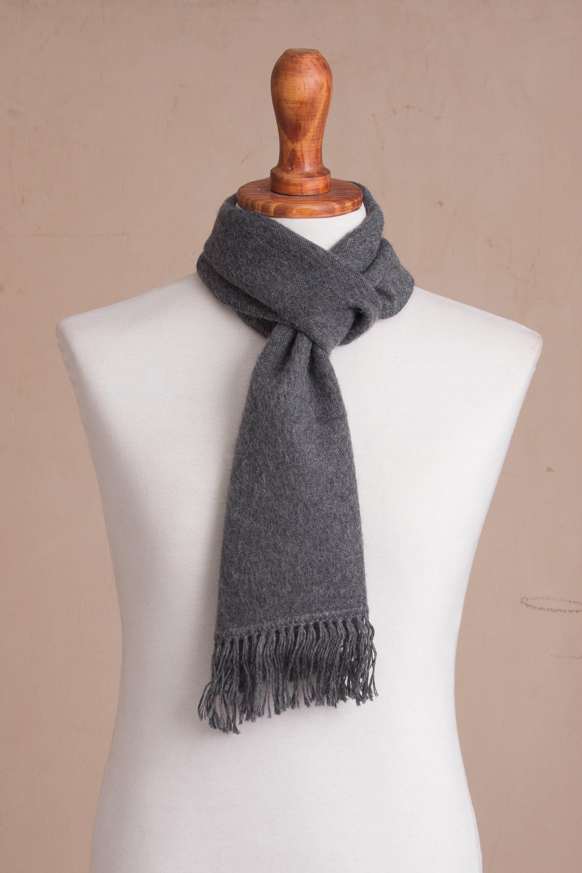 Unique Men's Alpaca Wool Scarf Gray Gift of Warmth NOVICA