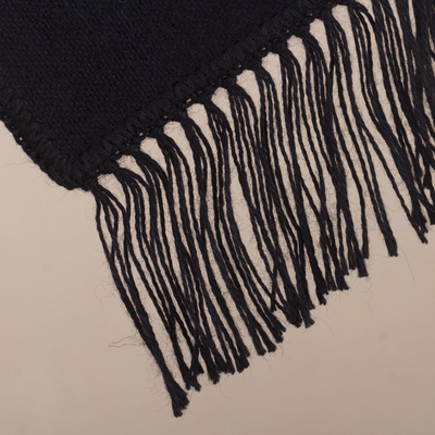 Alpaca blend scarf, 'Black Gift of Warmth' - Alpaca Blend Wrap Scarf in Black from Peru
