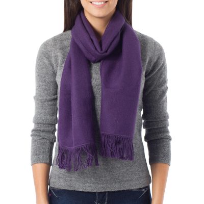 Alpaca blend scarf, 'Snug Violet' - Handcrafted Alpaca Wool Blend Solid Scarf