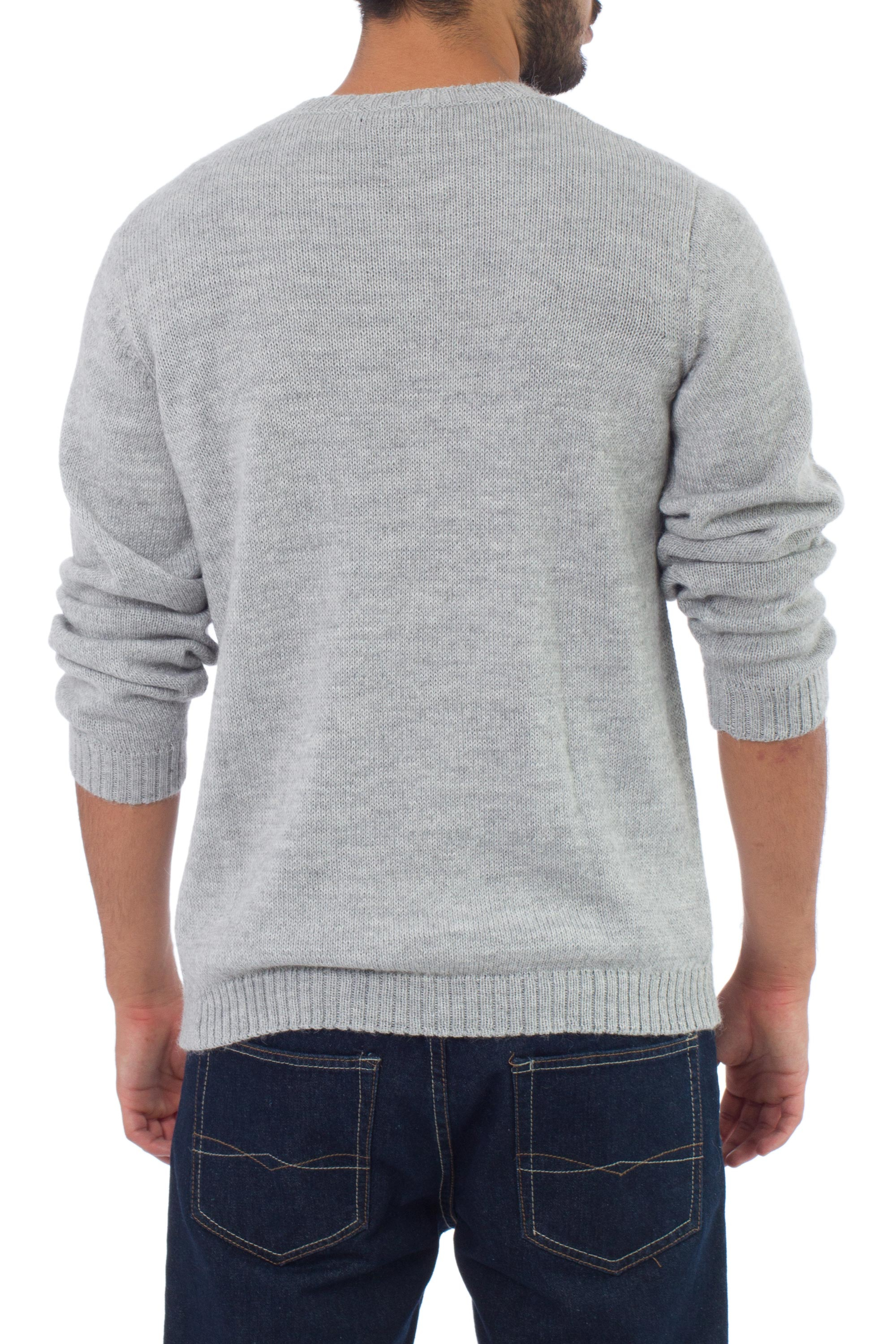 Men's Unique Alpaca Blend V Neck Sweater - Gray Favorite Memories | NOVICA