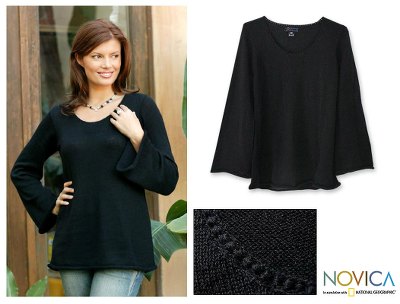 Alpaca blend sweater, 'Black Charisma' - Alpaca Blend Pullover Sweater