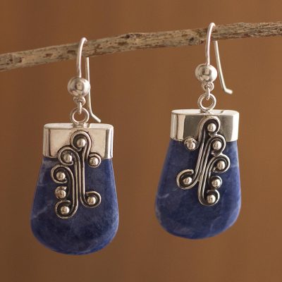 Sodalite dangle earrings, 'Renewal' - Unique Sterling Silver and Sodalite Dangle Earrings