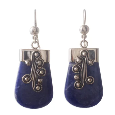 Sodalite dangle earrings, 'Renewal' - Unique Sterling Silver and Sodalite Dangle Earrings