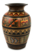 Jarrón de cerámica, 'Campos de siembra' - Jarrón de cerámica inca pintado en marrón hecho a mano en Perú