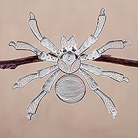 Silver filigree brooch pin, 'Gossamer Spider' - Fine Silver Filigree Brooch Pin from Peru