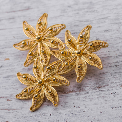 Gold plated filigree brooch pin, Amazon Bouquet