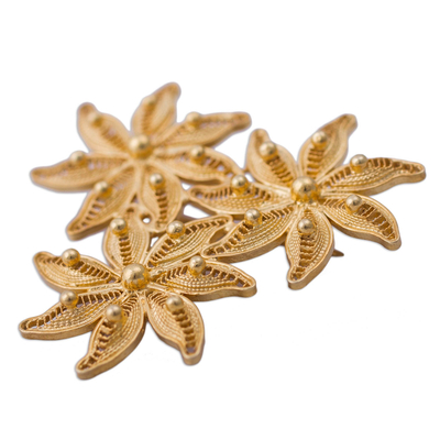 Gold plated filigree brooch pin, 'Amazon Bouquet' - Floral Gold Plated Filigree Brooch Pin