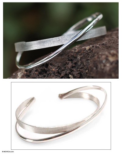 Silver cuff bracelet, 'Illuminate' - Artisan Crafted Modern Fine Silver Cuff Bracelet