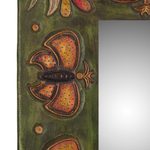 Leather mirror, 'Bronze Butterflies' - Unique Rectangular Leather Wall Mirror
