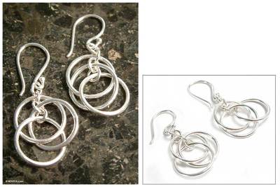 Silver dangle earrings, 'Trio' - Silver dangle earrings