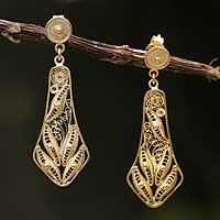 Gold plated filigree earrings, 'Bells'