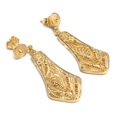 Gold plated filigree earrings, 'Bells' - Handmade Gold Plated Filigree Earrings from Peru
