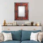 Mirror, 'Orange Cajamarca Warmth' - Rectangular Reverse Painted Glass Wall Mirror from Peru