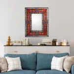 Mirror, 'Orange Cajamarca Warmth' - Rectangular Reverse Painted Glass Wall Mirror from Peru