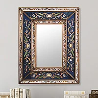 Reverse painted glass mirror, 'Cajamarca Frost'