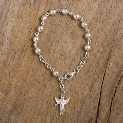 Sterling silver charm bracelet, 'Angel Guardian' - Collectible Protection Sterling Silver Rosary Charm Bracelet