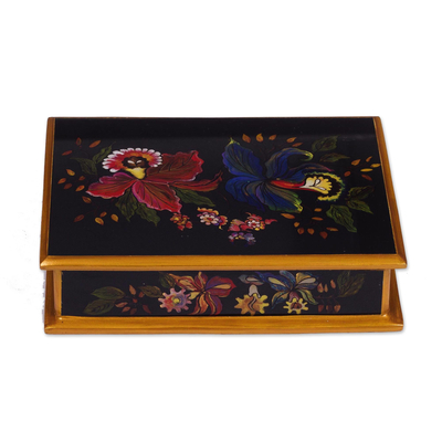 Handmade Reverse Painted Glass Jewellery Box from Peru - Orchids