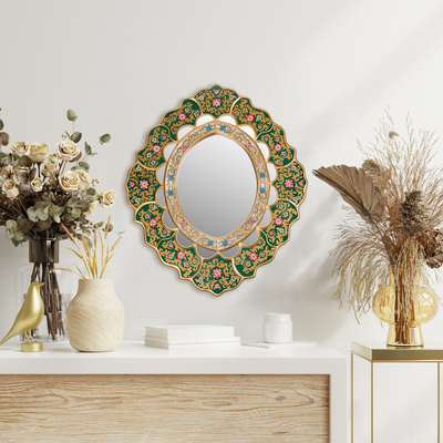 Mirror, 'Emerald Garden' - Hand Crafted Peruvian Floral Mirror