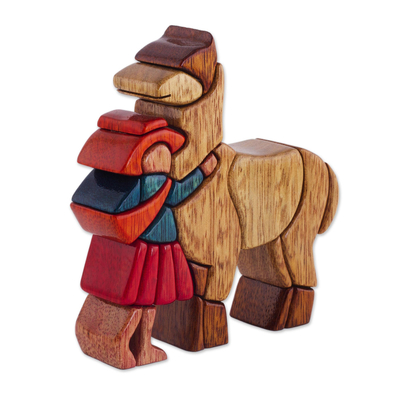 Hand Carved Wood Sculpture Andean Folk Art
