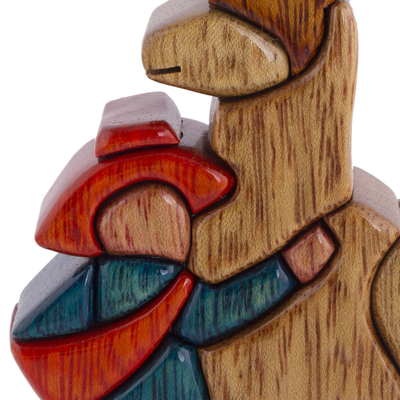 Cedar and mahogany sculpture, 'Love My Llama' - Hand Carved Wood Sculpture Andean Folk Art