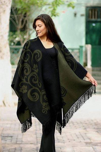 Reversible alpaca blend ruana cloak, 'Spring Silhouette' - Collectible Alpaca Wool Reversible Wrap Ruana