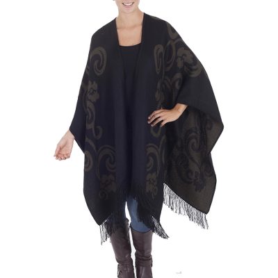 Reversible alpaca blend ruana cloak, 'Spring Silhouette' - Collectible Alpaca Wool Reversible Wrap Ruana