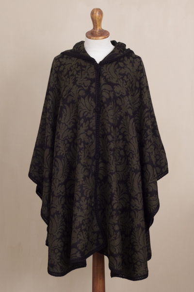 Hand Crafted Alpaca Wool Patterned Green Poncho - Lush Leaves | NOVICA