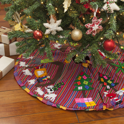 Falda de árbol de Navidad con apliques - Falda de árbol de Navidad con apliques