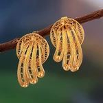 Gold plated filigree earrings, 'Golden Fan' - Gold plated filigree earrings