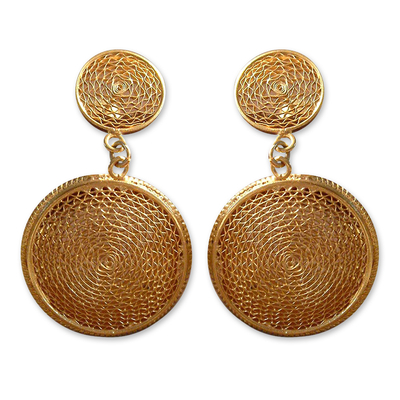 Gold plated filigree earrings, 'Starlit Suns' - 21K Gold Plated Dangle Filigree Earrings