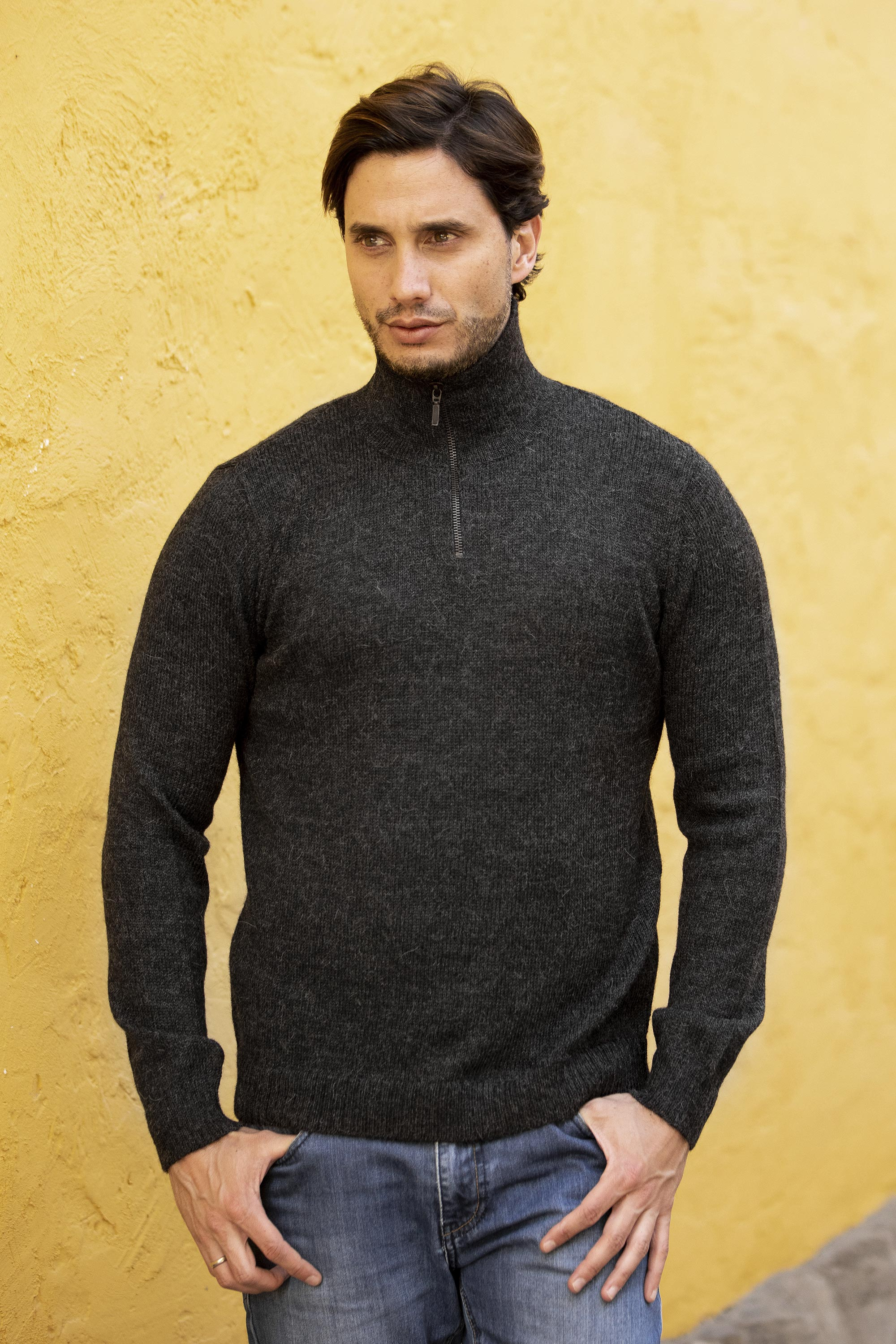 100% Alpaca Wool Grey Men's Pullover Sweater - Casual Gray | NOVICA