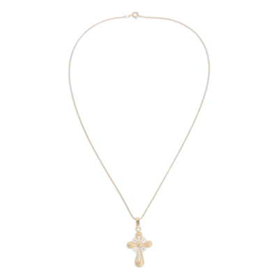 Gold plated filigree cross necklace, 'Cross of Faith' - Gold Plated Silver Filigree Cross Pendant Necklace