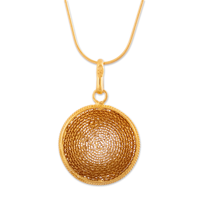 Gold plated filigree necklace, 'Coricancha' - Handcrafted Filigree Gold Plated Pendant Necklace