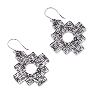 Silver filigree earrings, 'Astral Cross' - Handcrafted Fine Silver Peruvian Filigree Earrings