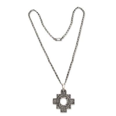 Silver filigree pendant necklace, 'Astral Cross' - Fine Silver Filigree Pendant Necklace